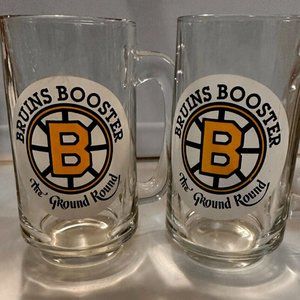 2 Vintage 1970's Boston Bruins Ground Round Beer Mugs / Glasses